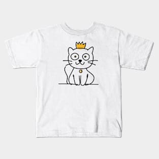 Doodle Cat With Crown Kids T-Shirt